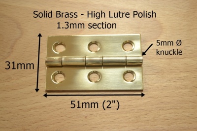2'' Polished Solid Brass Hinges (pair)